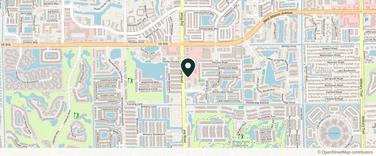 Map showing the exact location of Gold Coast Dermatology Center at 15280 Jog Rd Ste B, Delray Beach, FL 33446