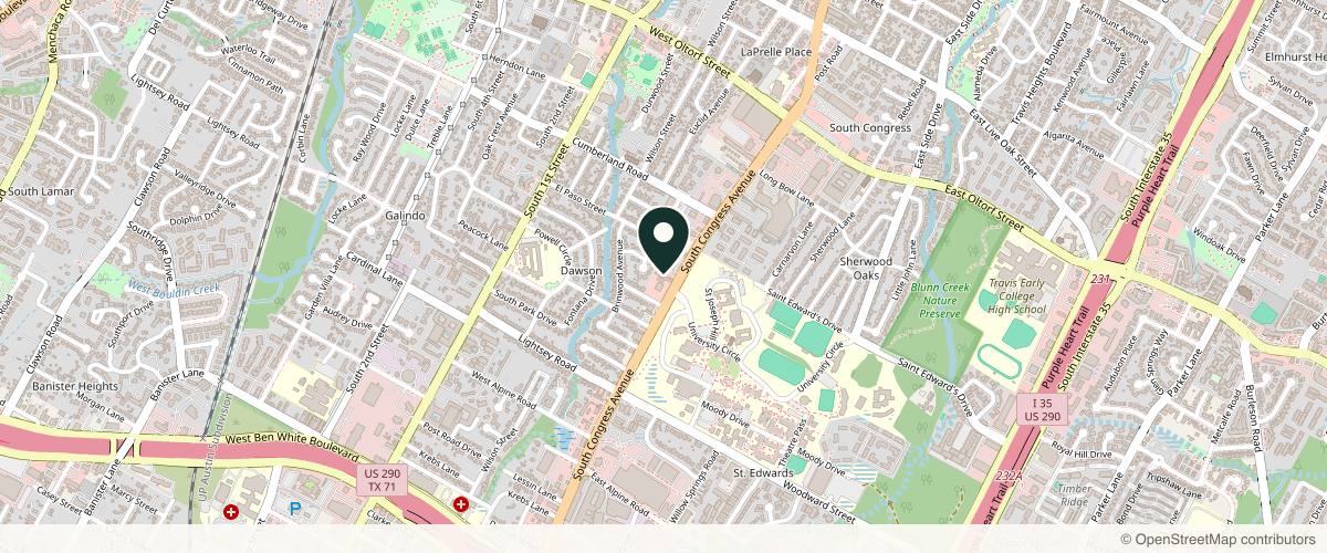 Map showing the exact location of Golden Hour Skincare at 2900 S Congress Ave #109, Austin, TX 78704, USA