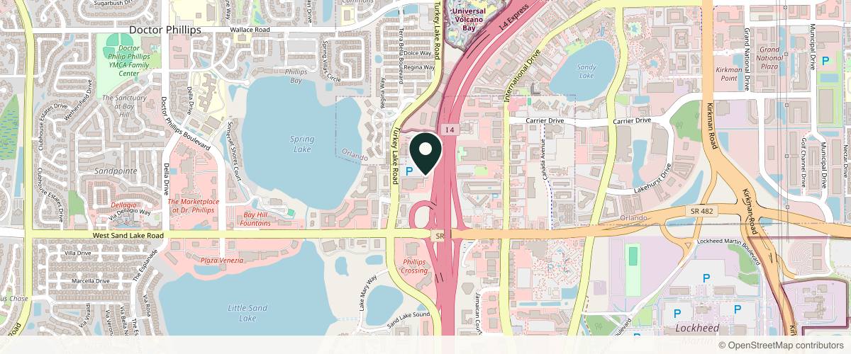 Map showing the exact location of Goldfingers Aesthetics & Medical Spa - Orlando at 7653 Turkey Lake Rd, Orlando, FL 32819, USA