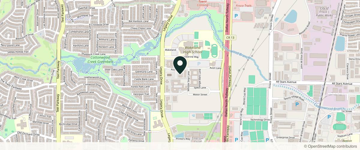 Map showing the exact location of GoodLyfe Laser MedSpa at 4645 Avon Ln Ste 300, Frisco, TX 75034, USA
