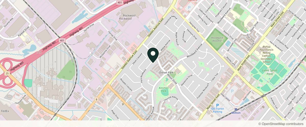 Map showing the exact location of Grand Med Spa at 642 Joyce Blvd, Milton, ON L9T 3C6, Canada