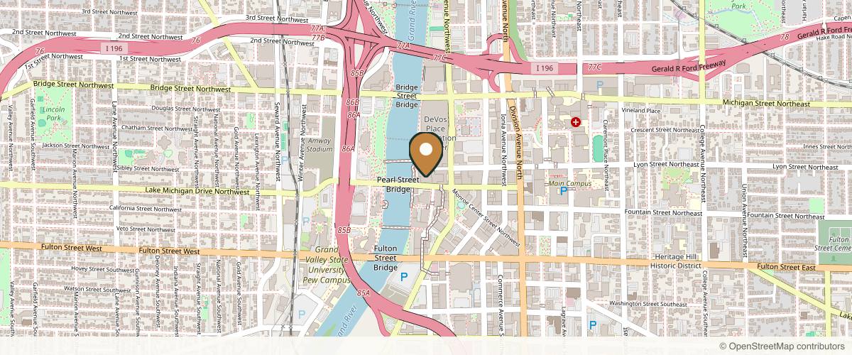 Map showing the exact location of Grand Pearl Spa at 220 Lyon St NW #700, Grand Rapids, MI 49503, USA