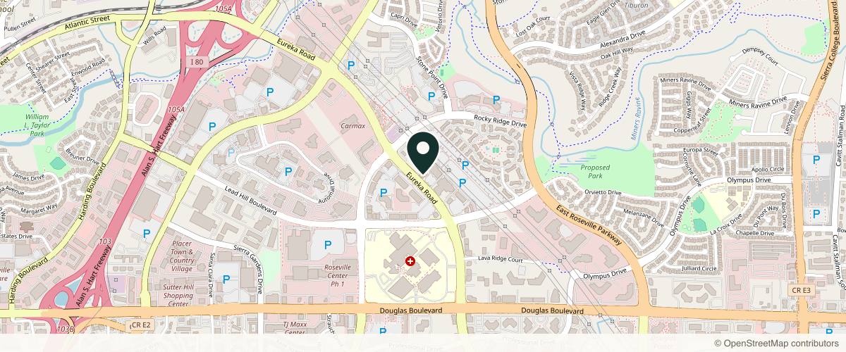 Map showing the exact location of Granite Bay Dermatology & Laser Center: Dr. Scott B. Hearth at 1535 Eureka Rd, Roseville, CA 95661