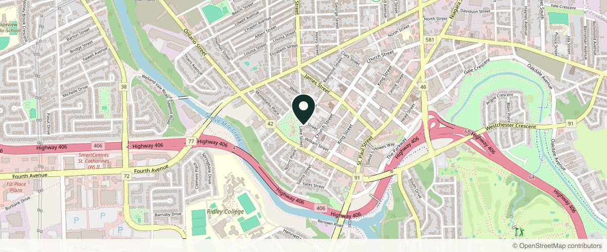 Map showing the exact location of Gratitude Skincare at 20 Lake St, St. Catharines, ON L2R 5W8, Canada