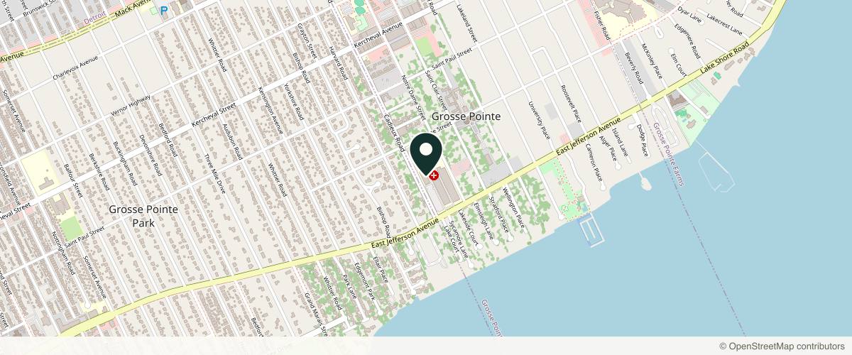 Map showing the exact location of Grosse Pointe Dermatology and Cosmetic Center at 16815 E Jefferson Ave #260, Grosse Pointe, MI 48230
