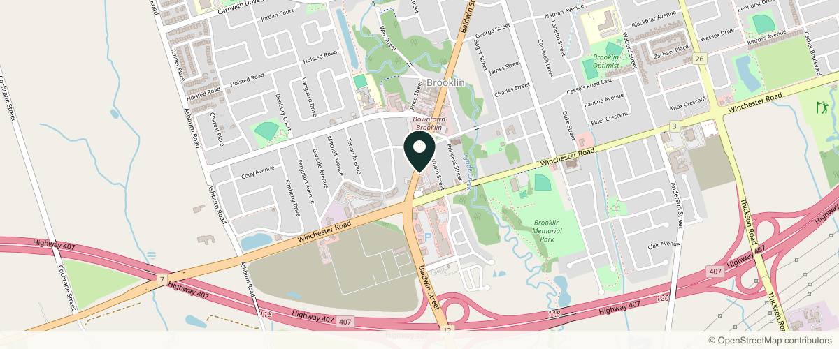Map showing the exact location of GSM MedSpa at 17 Baldwin St N #109, Whitby, ON L1M 0K8, Canada