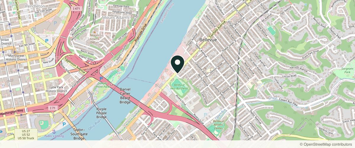 Map showing the exact location of Hūe Aesthetics at 102 Fairfield Ave Ste 1, Bellevue, KY 41073, USA