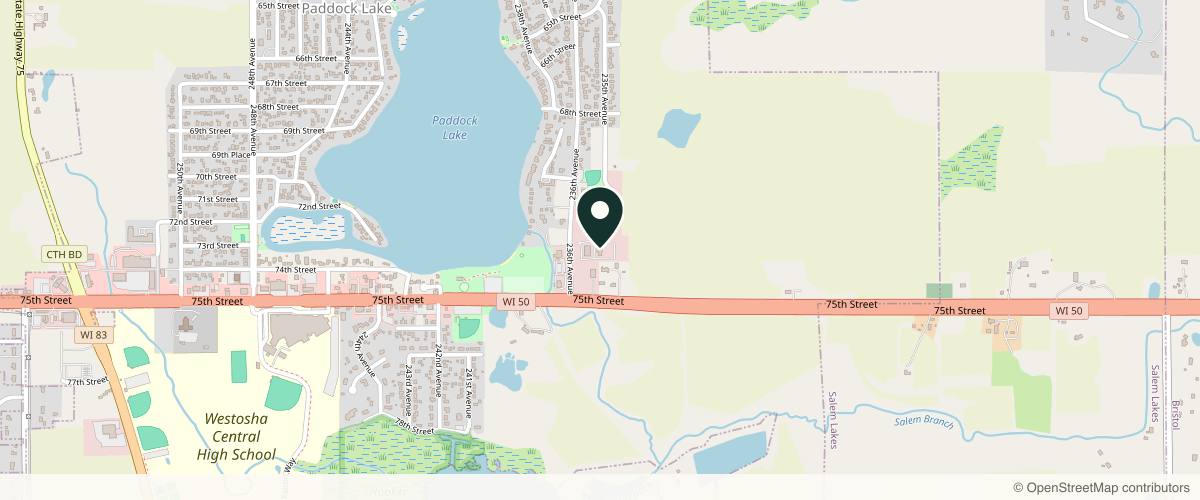 Map showing the exact location of H2Hydro Medi Spa at 7137 236th Ave Ste 106, Salem Lakes, WI 53168, USA