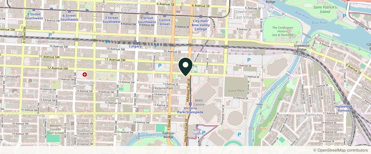 Map showing the exact location of Halo Beauty Bar at 245 12 Ave SE, Calgary, AB T2G 2K9, Canada
