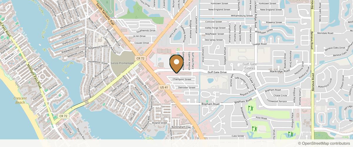 Map showing the exact location of Harmony Med Spa at 2184 Gulf Gate Dr, Sarasota, FL 34231, USA