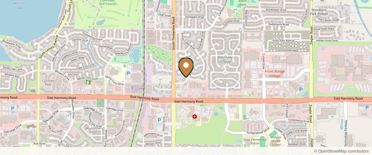 Map showing the exact location of Harmony Skin & Wellness Clinic at 2126 Milestone Dr Sutie 115, Fort Collins, CO 80525, USA