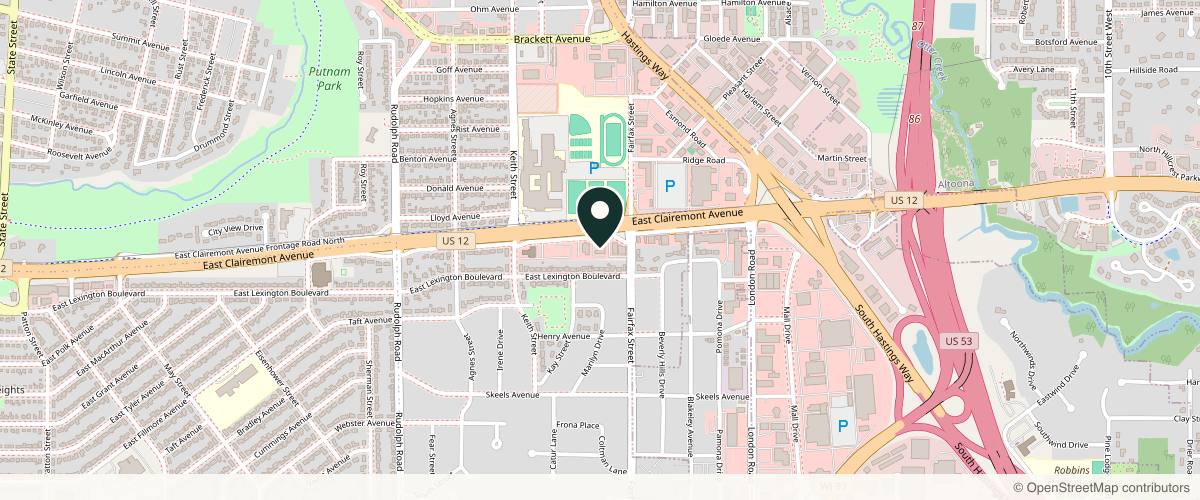 Map showing the exact location of Harmony Wellness at 2115 E Clairemont Ave, Eau Claire, WI 54701, USA