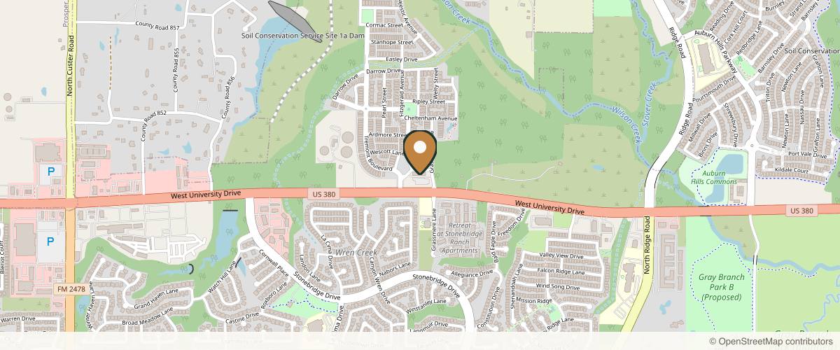 Map showing the exact location of Hartwater Aesthetics at 7200 W University Dr Ste 110, McKinney, TX 75071, USA
