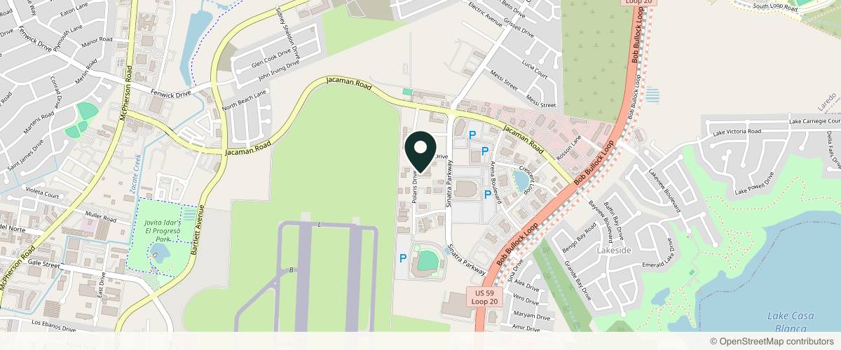 Map showing the exact location of Haus De Glow at Inside Senso Studios, 6423 Polaris Drive Suite 18, Laredo, TX 78041, USA