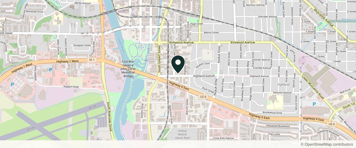 Map showing the exact location of Haus of Esthetics Beauty Bar (Appointment Only) at 412 Highland Ave, Iowa City, IA 52240, USA