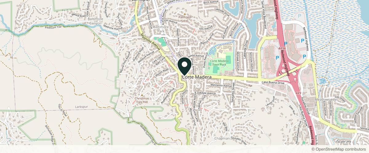 Map showing the exact location of Haus of Marin at 29 1st St #100, Corte Madera, CA 94925, USA