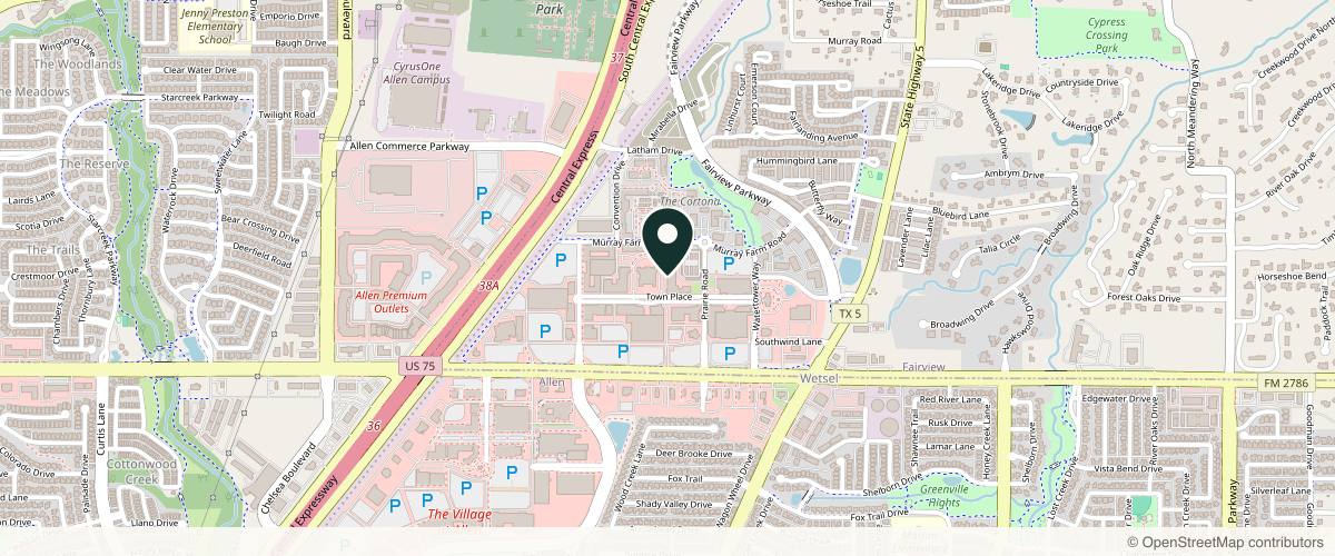 Map showing the exact location of Haute Beauty Aesthetics at 241 Town Pl Suite 101/103, Fairview, TX 75069, USA
