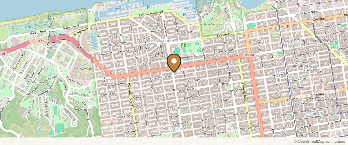 Map showing the exact location of Hayes Valley Medical Esthetics - Cow Hollow/Marina at 3214 Fillmore St, San Francisco, CA 94123, USA