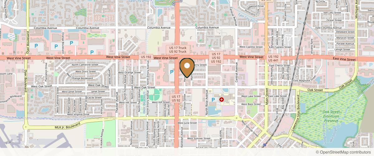 Map showing the exact location of Healing Skin Medical Aesthetics | Scar Camouflage, Stretch Mark & Areola Tattoo at 1107 Person St, Kissimmee, FL 34741, USA