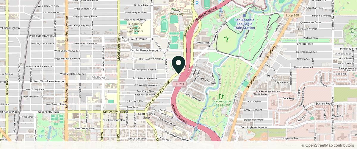 Map showing the exact location of Healing Well Center + Med Spa Bar at 3126 N St Mary's St Ste 201, San Antonio, TX 78212, USA