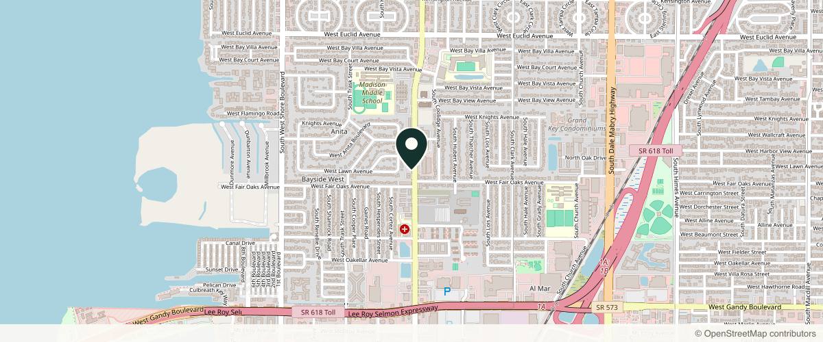 Map showing the exact location of HEALTH + GLOW primary care | med spa | wellness | Tampa Fl at 4331 S Manhattan Ave, Tampa, FL 33611, USA