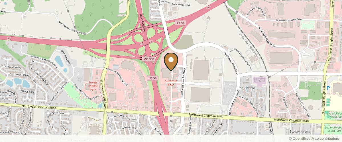 Map showing the exact location of Healthylooks Med Spa & Wellness at 930 NW Blue Pkwy E, Lee's Summit, MO 64086, USA
