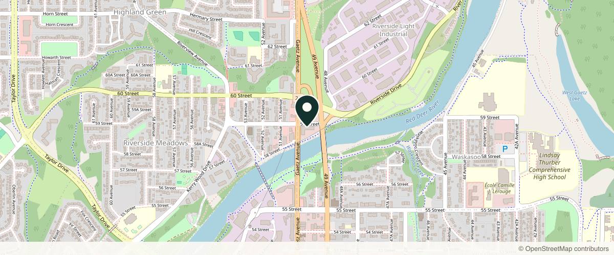 Map showing the exact location of Hebe Beauty Bar at 4919 59 St Unit 201, Red Deer, AB T4N 6C9, Canada