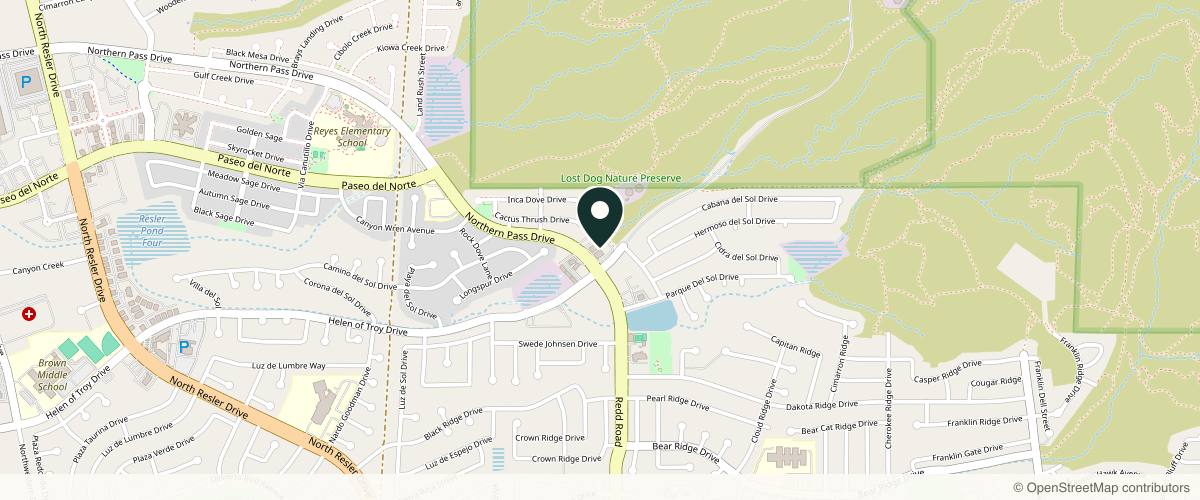 Map showing the exact location of Her Med Spa at 6000 Northern Pass Dr Ste B3, El Paso, TX 79911, USA