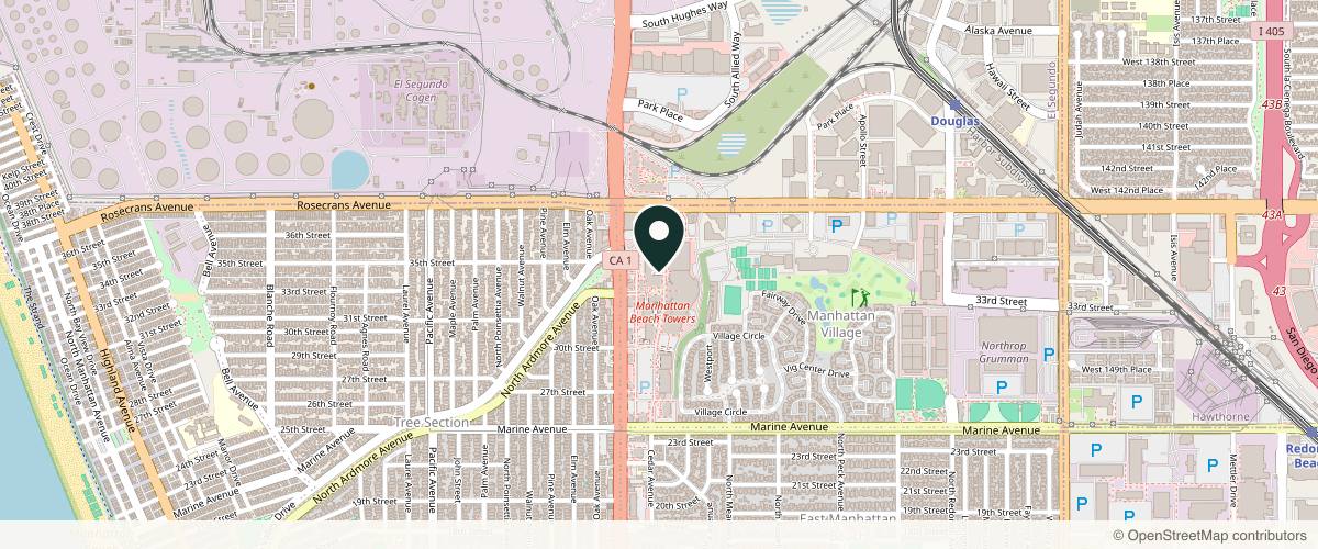 Map showing the exact location of Heyday Skincare Manhattan Beach at 3360 N Sepulveda Blvd Ste N 110, Manhattan Beach, CA 90266, USA
