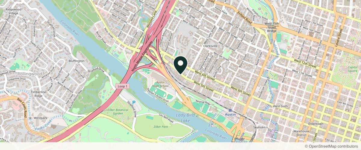 Map showing the exact location of Hiatus Day Spa • Med Spa at 1611 W 5th St #155, Austin, TX 78703, USA