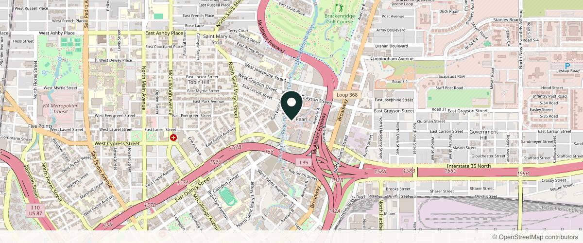 Map showing the exact location of Hiatus Day Spa • Med Spa at 312 Pearl Pkwy Bldg 4, Suite 4112, San Antonio, TX 78215, USA