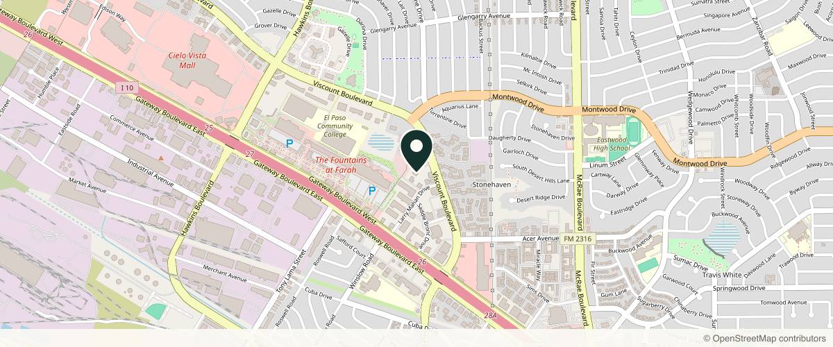 Map showing the exact location of Higher Level Skin & Beauty at 9398 Viscount Blvd #5A, El Paso, TX 79925, USA