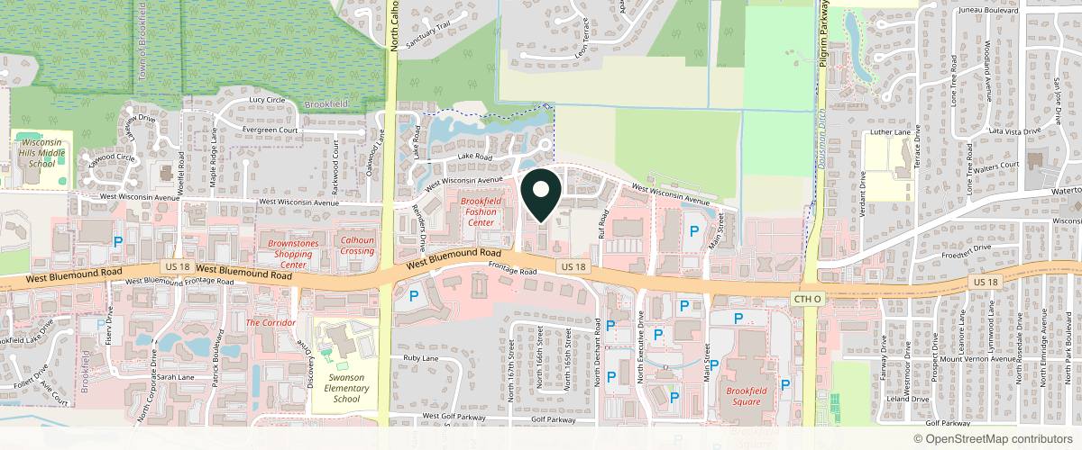 Map showing the exact location of Highlander Dermatology, LLC at 16650 W Bluemound Rd Ste 800, Brookfield, WI 53005, USA