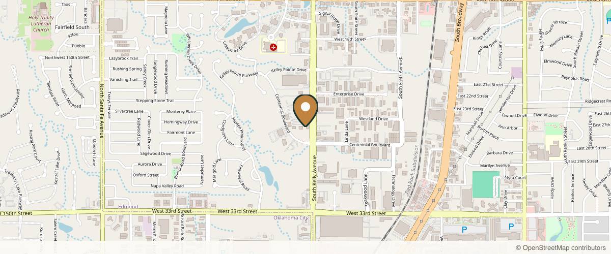 Map showing the exact location of Highwater Aesthetics & Confidence Co. at 2553 S Kelly Ave Ste 110, Edmond, OK 73013, USA