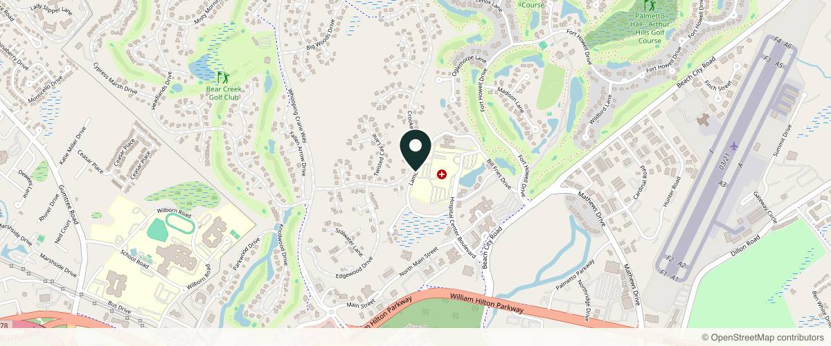 Map showing the exact location of Hilton Head Plastic Surgery & MedSpa at Island Medical Plaza, 35 Bill Fries Dr Building E, Hilton Head Island, SC 29926, USA