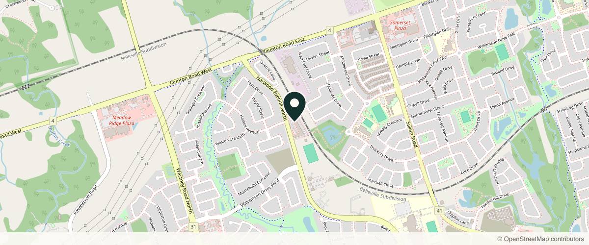Map showing the exact location of Holistic Spa & Laser Clinic at 1801 Harwood Ave N #3, Ajax, ON L1T 0K8, Canada