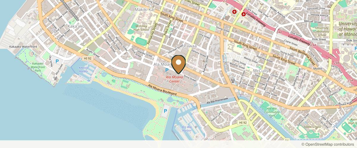 Map showing the exact location of Honolulu Spa And Wellness - Oahu at 1441 Kapiolani Blvd 14th floor, suite 1401, Honolulu, HI 96814, USA