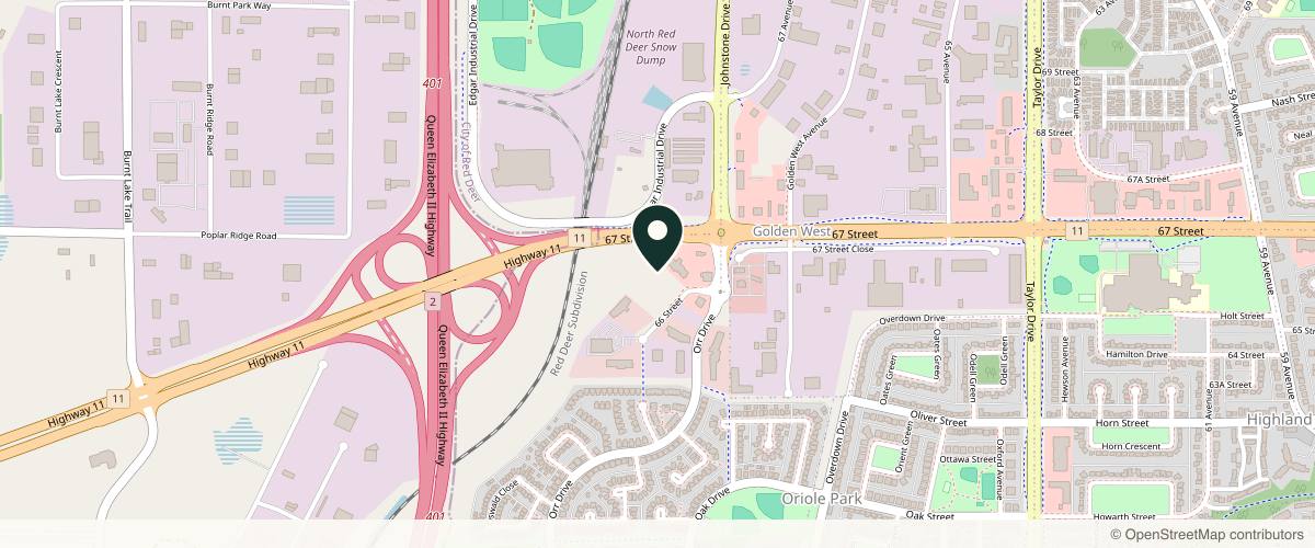 Map showing the exact location of Horizon Cosmetic and Vein at 6845 66 St #240, Red Deer, AB T4P 3T5, Canada