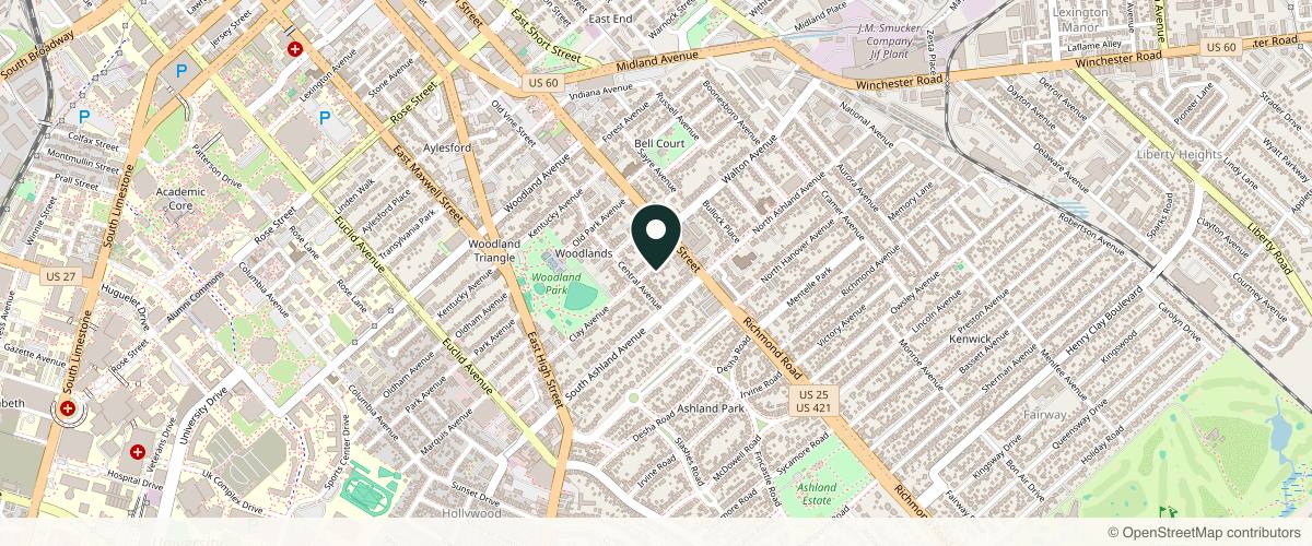 Map showing the exact location of Hourglass Aesthetics & Wellness at 124 Clay Ave, Lexington, KY 40502, USA