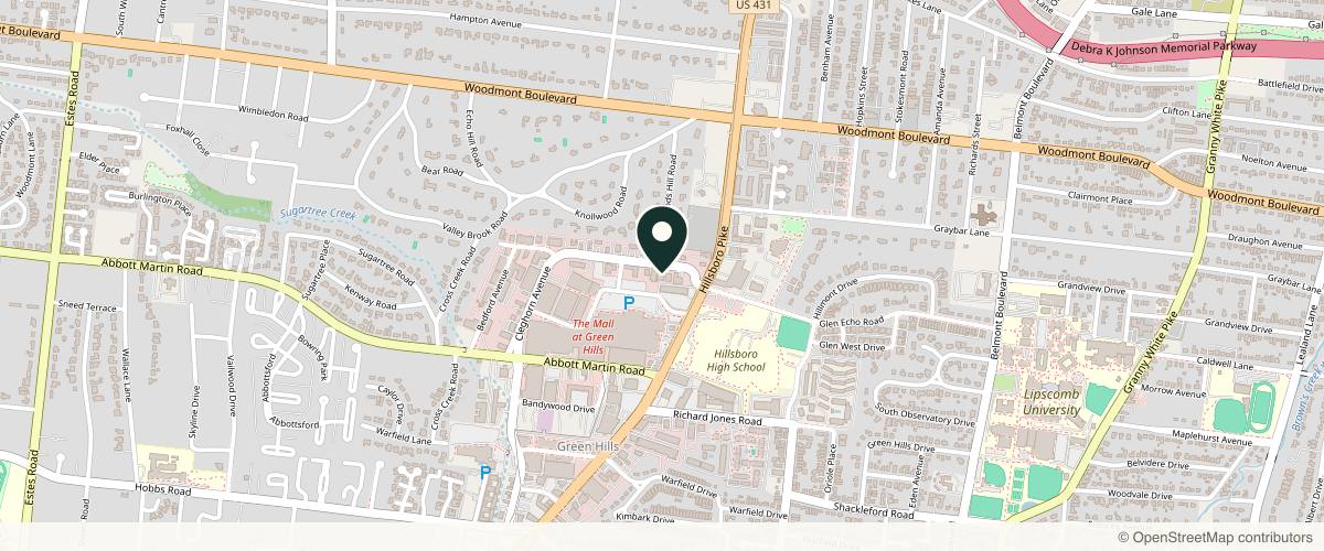 Map showing the exact location of Hourglass Aesthetics & Wellness - Nashville at 2120 Crestmoor Rd Ste 100, Nashville, TN 37215, USA