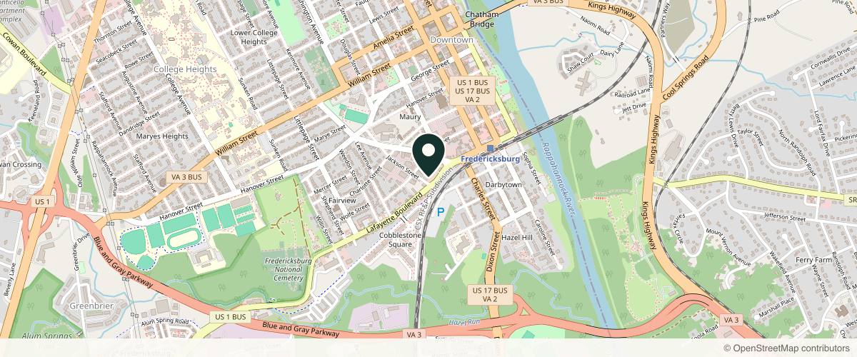 Map showing the exact location of House of Bloom Medical Aesthetics at 509 Lafayette Blvd Ste B, Fredericksburg, VA 22401, USA
