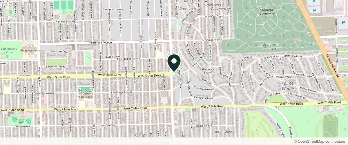 Map showing the exact location of House of Contour Med Spa at 19400 Livernois, Detroit, MI 48221, USA
