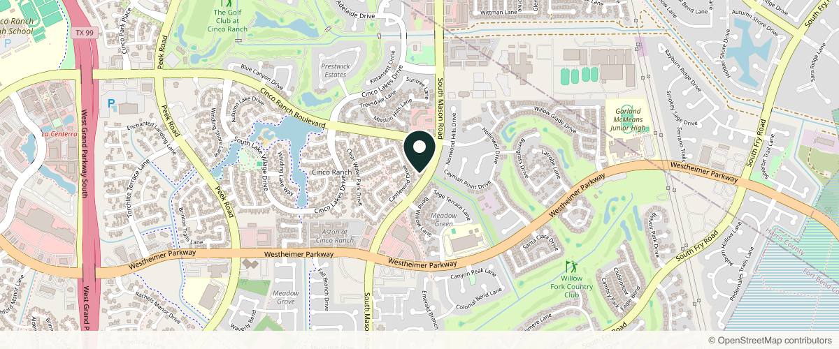 Map showing the exact location of Houston Dermatology & Plastic Surgery Katy at 3030 S Mason Rd, Katy, TX 77450