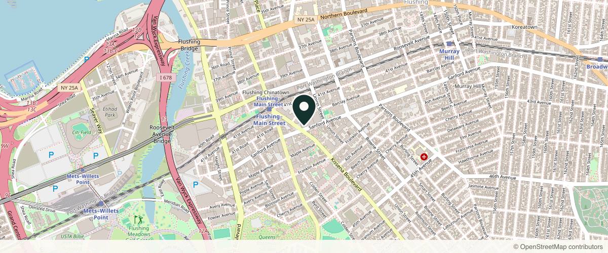 Map showing the exact location of HQ Med Spa - SkinCeuticals Botox Fillers Ultherapy M22 IPL Thermage PicoWay Laser Queens NYC at 41-77 Kissena Blvd, Flushing, NY 11355, USA
