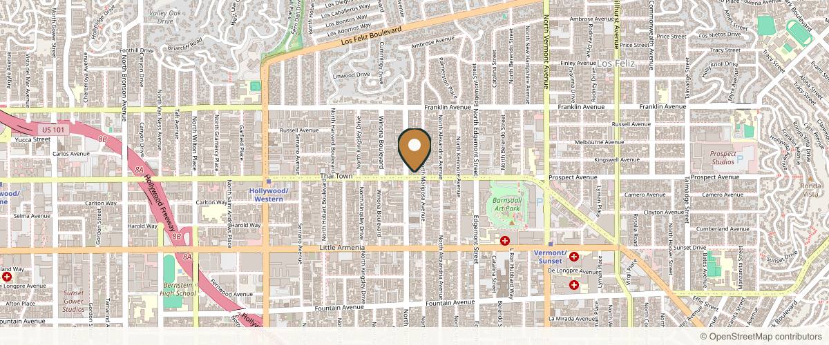 Map showing the exact location of Hush LA Medspa at 5065 Hollywood Blvd #203, Los Angeles, CA 90027, USA