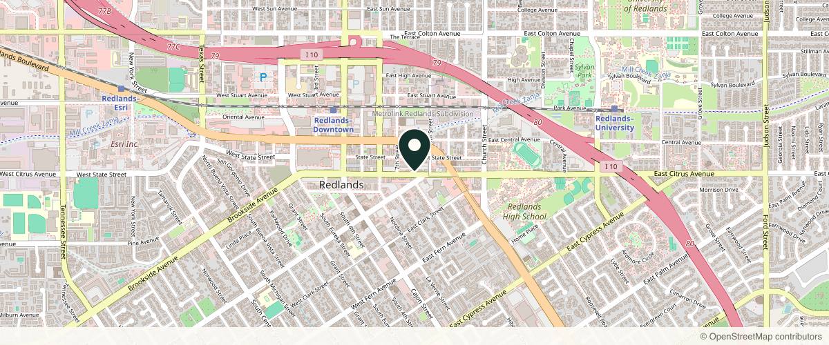 Map showing the exact location of Hushh Medical Aesthetics at 401 E Citrus Ave, Redlands, CA 92373, USA