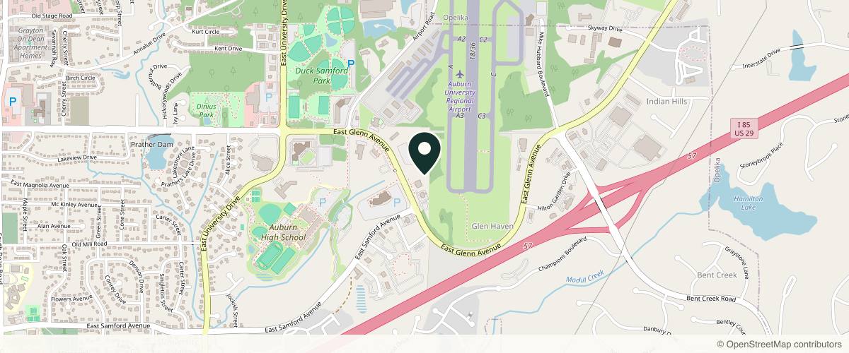 Map showing the exact location of HydraMed Infusion and Wellness - Has Become Chateau de la Bella Aesthetics & Wellness at 1925 E Glenn Ave Ste 201, Auburn, AL 36830, USA