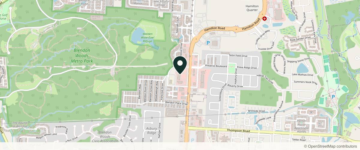 Map showing the exact location of Hydrate Me Medspa - New Albany at 5585 N Hamilton Rd, Columbus, OH 43230, USA