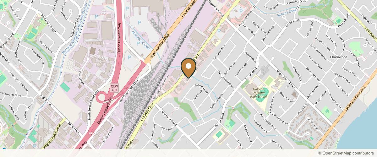 Map showing the exact location of ICLS Plastic Surgery at 1344 Cornwall Rd, Oakville, ON L6J 7W5, Canada