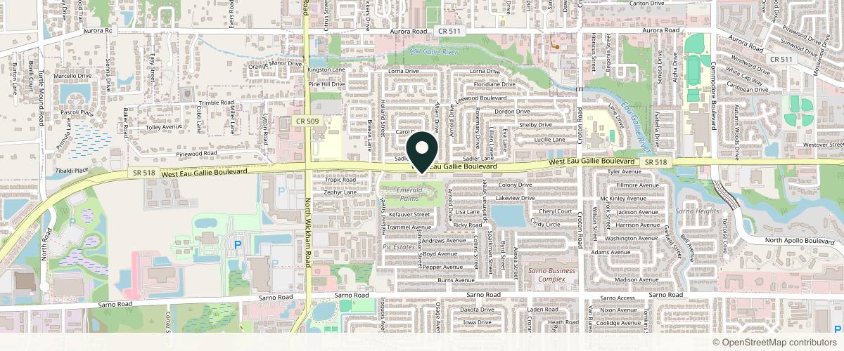 Map showing the exact location of Iconic Dermatology - Melbourne at 2571 W Eau Gallie Blvd STE 2, Melbourne, FL 32935